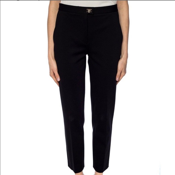 Salvatore Ferragamo Pants - Salvatore Ferragamo Gancini Wool Black Pants, Logo, Sz 42